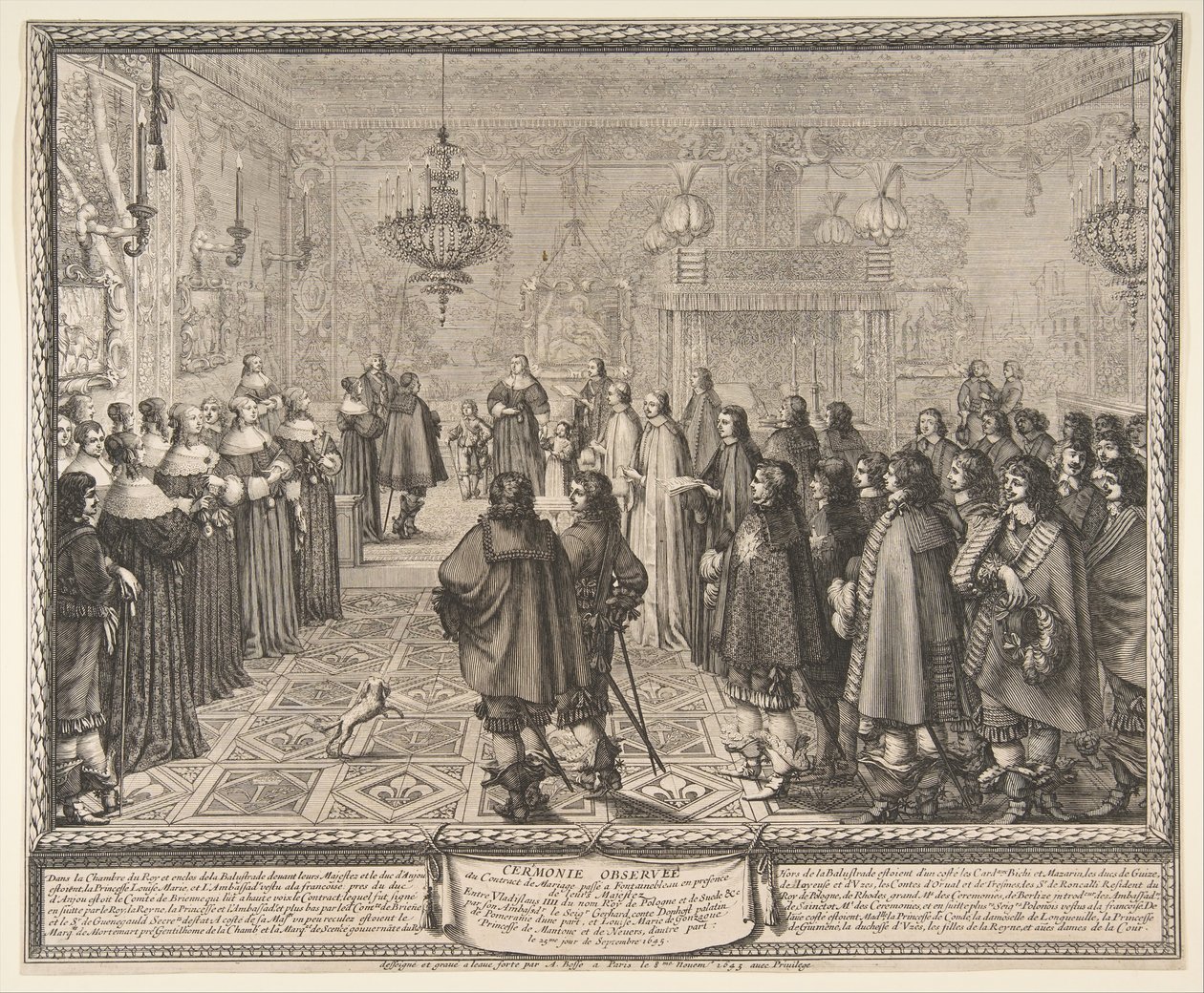 Ceremonie van het huwelijkscontract tussen Wladyslaw IV, koning van Polen, en Marie Louise door Abraham Bosse