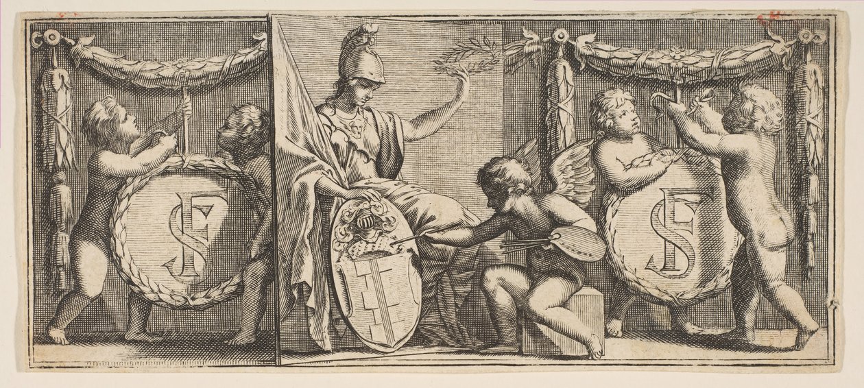 Minerva en de Wapens van François Sublet de Noyers, midden tot laat 17e eeuw door Abraham Bosse