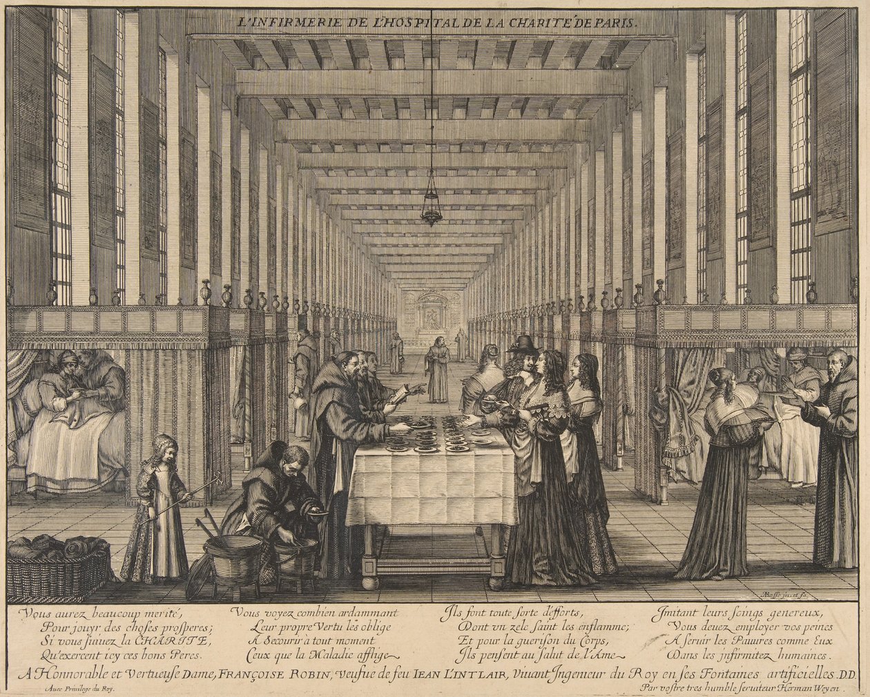 De ziekenzaal van het liefdadigheidshospitaal, ca. 1639 door Abraham Bosse
