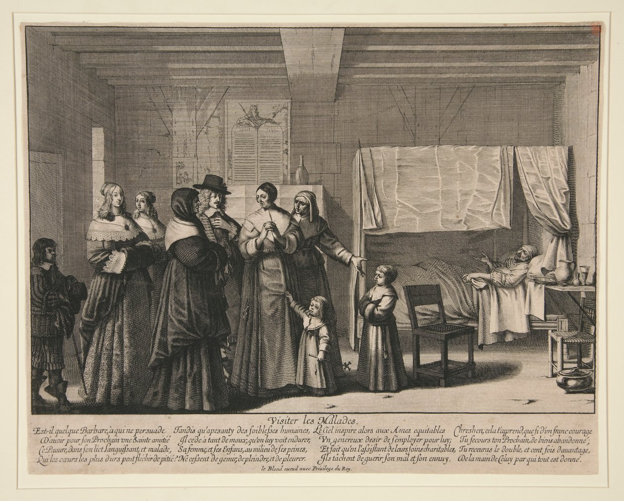 Visiter les Malades, uit Zeven Werken van Barmhartigheid door Abraham Bosse