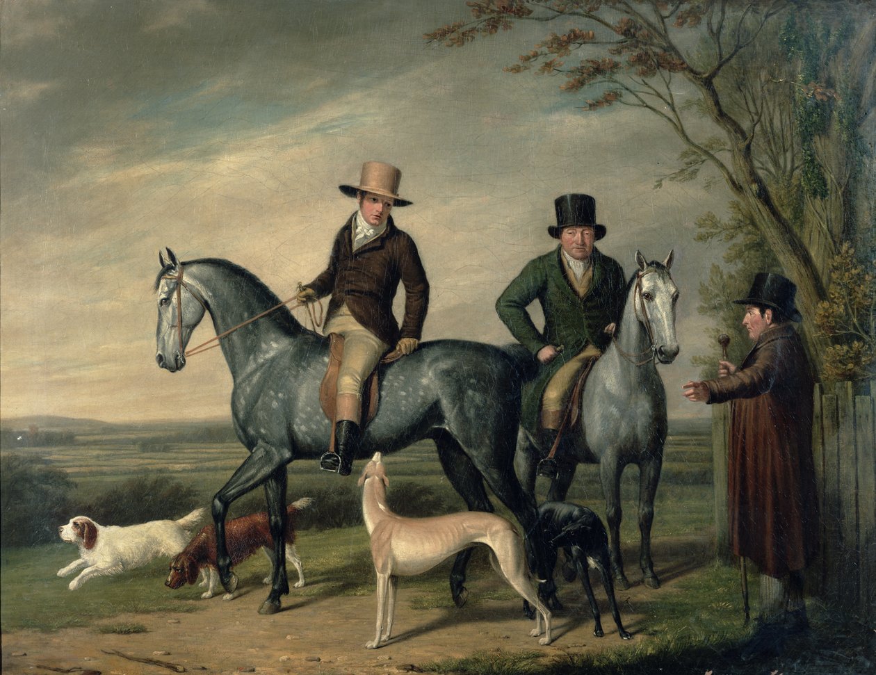 Twee heren op grijze jagers door Abraham Cooper