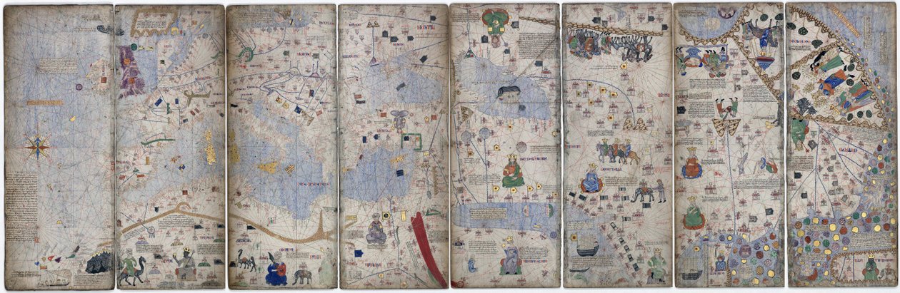 Vier perkamentbladen van de Catalaanse Atlas door Abraham Cresques