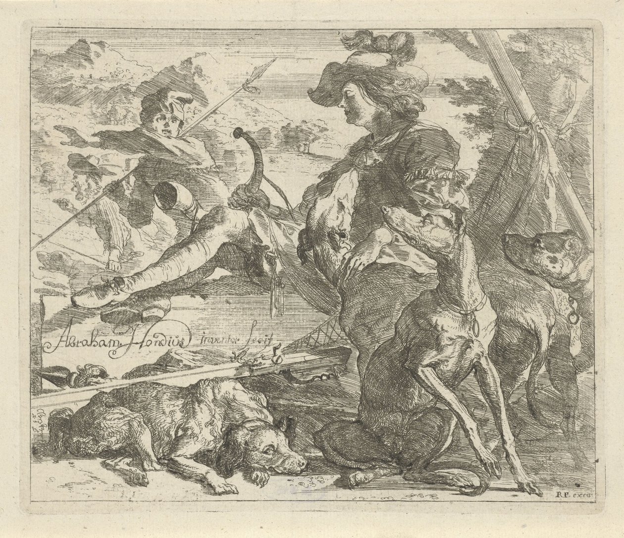 Jager met honden door Abraham Danielsz. Hondius