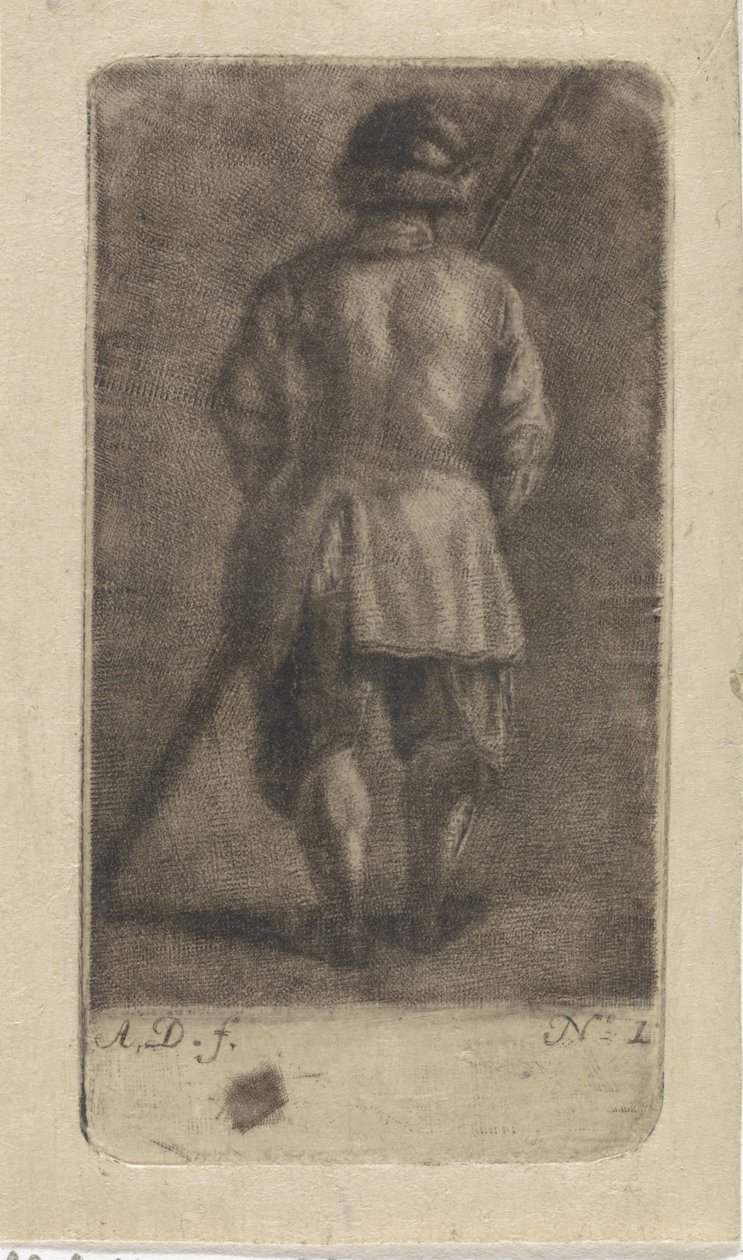 Man met stok, op de rug gezien door Abraham Delfos