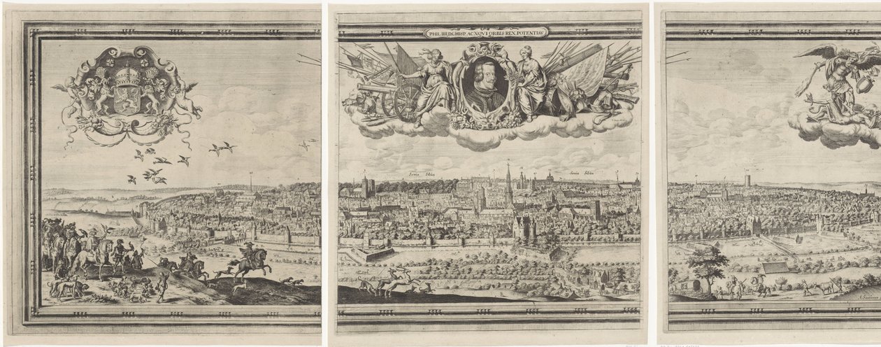 Gezicht op Brussel, bestaande uit drie delen Bruxella nobilissima Brabantiae civitas ano 1640 door Abraham Dircksz. Santvoort