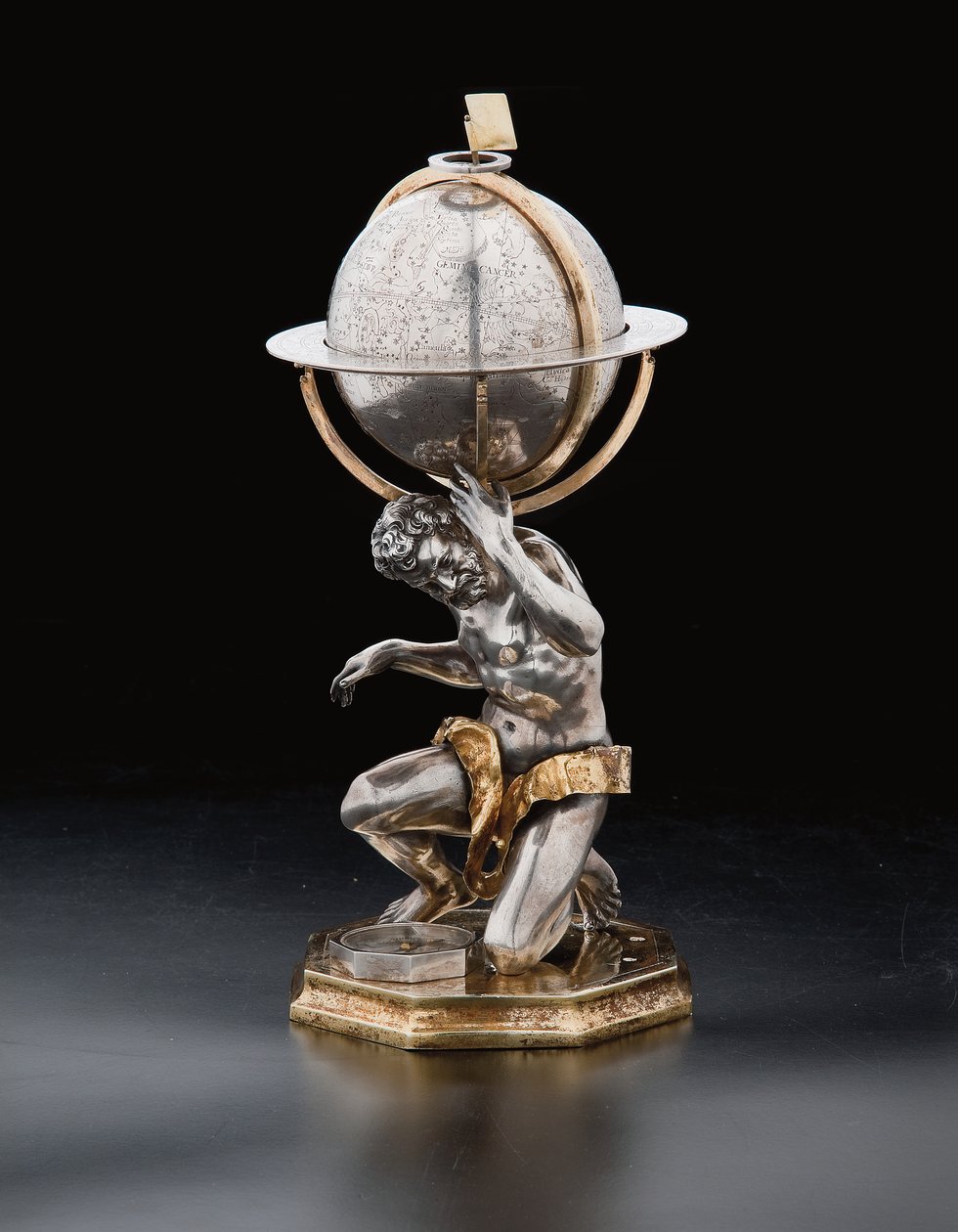 Twee uitzonderlijke aardse en hemelse globes, ondersteund door Hercules en Atlas, Augsburg, 1697-99 door Abraham Drentwett