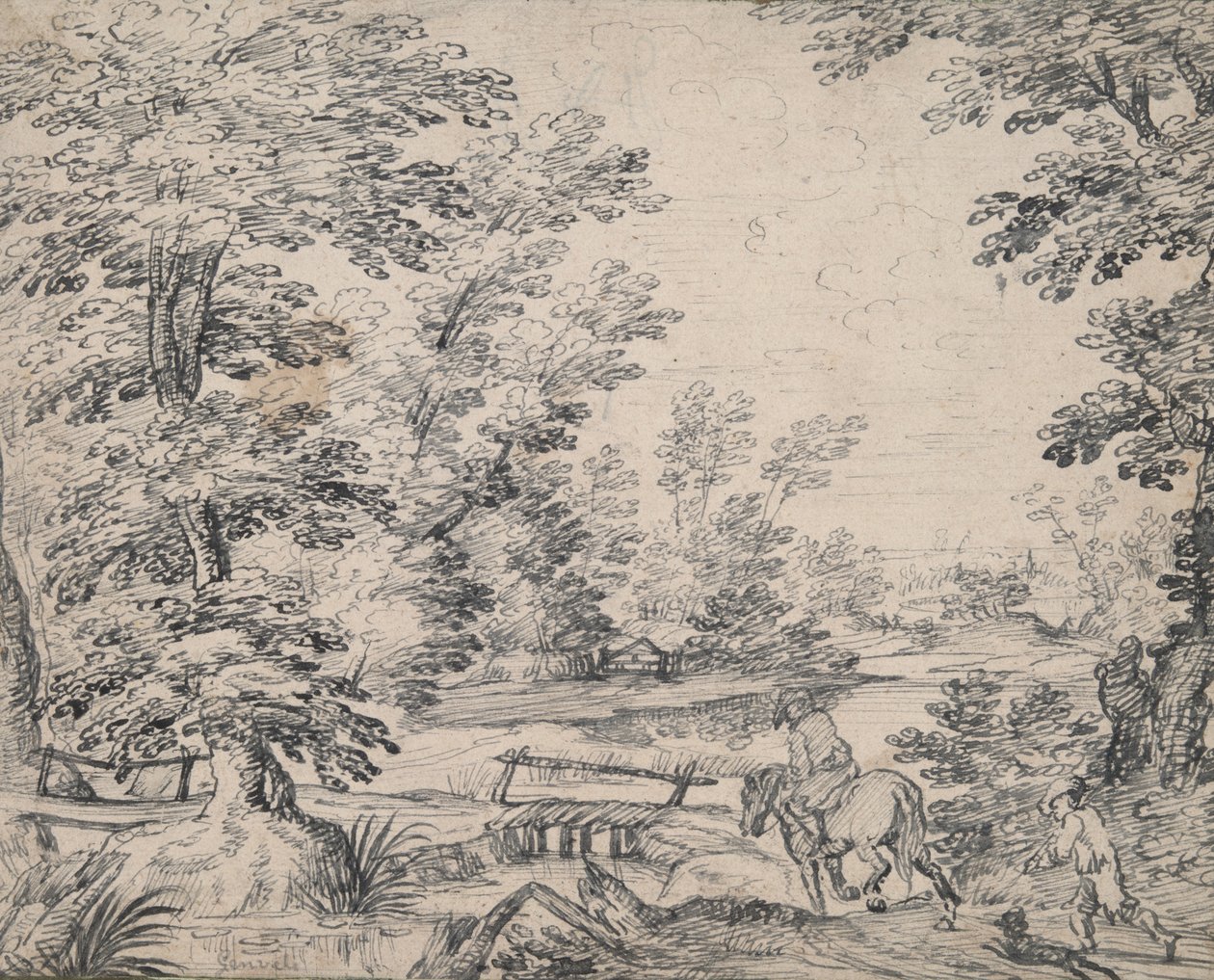 Landschap met man te paard door Abraham Genoels