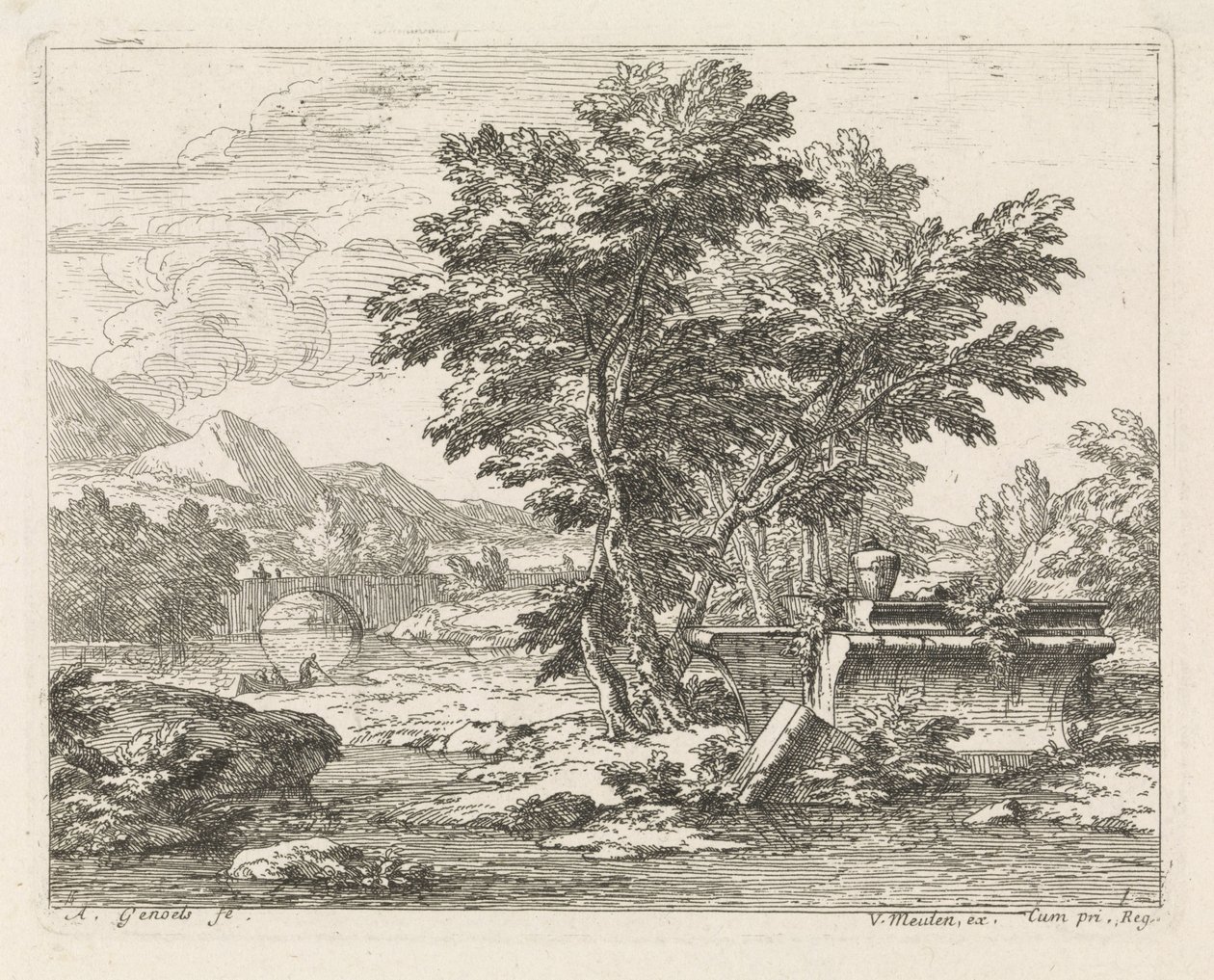 Landschap met een klassieke ruïne (Landschappen) door Abraham Genoels