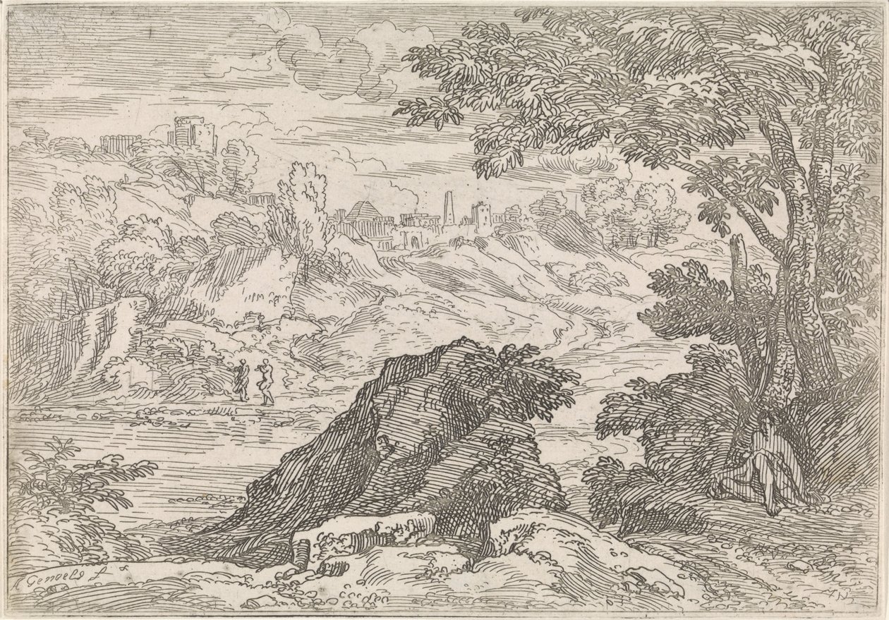 Landschap met rivier door Abraham Genoels