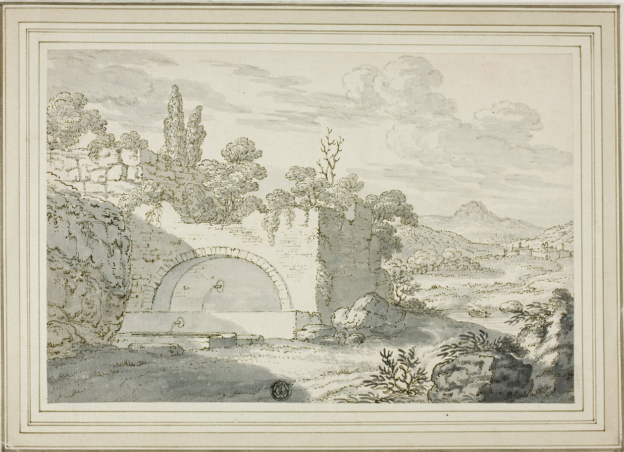 Landschap met fontein door Abraham Genoels II