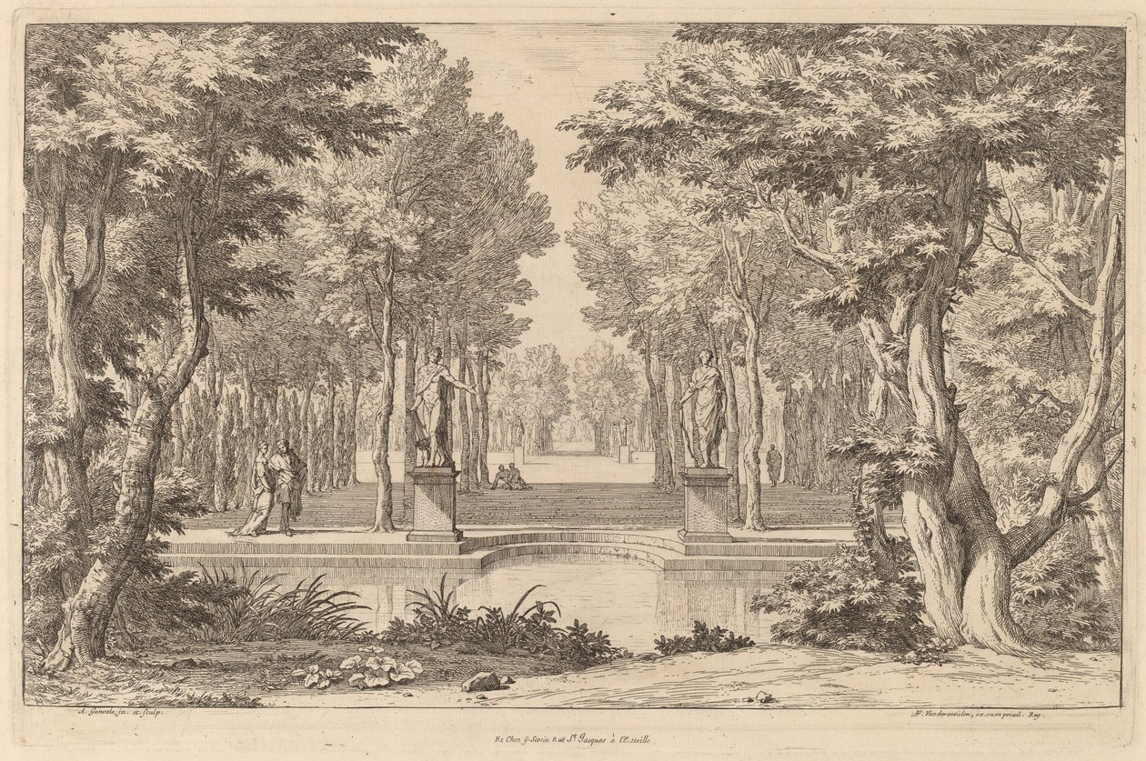 De Twee Standbeelden door Abraham Genoels II after Adam Frans van der Meulen