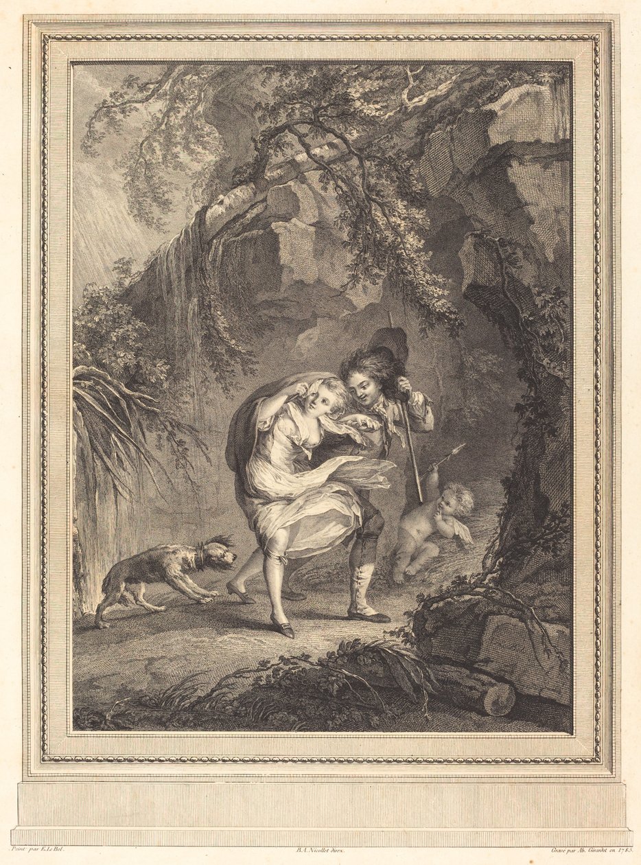 De windvlaag door Abraham Girardet after Antoine Lebel