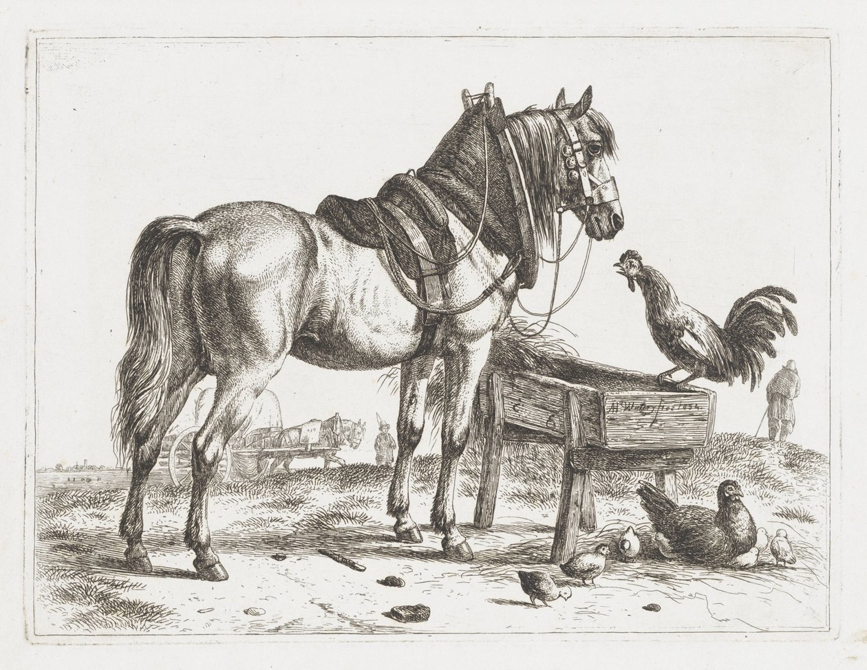 Paard bij een voederbak door Abraham Hendrik Winter