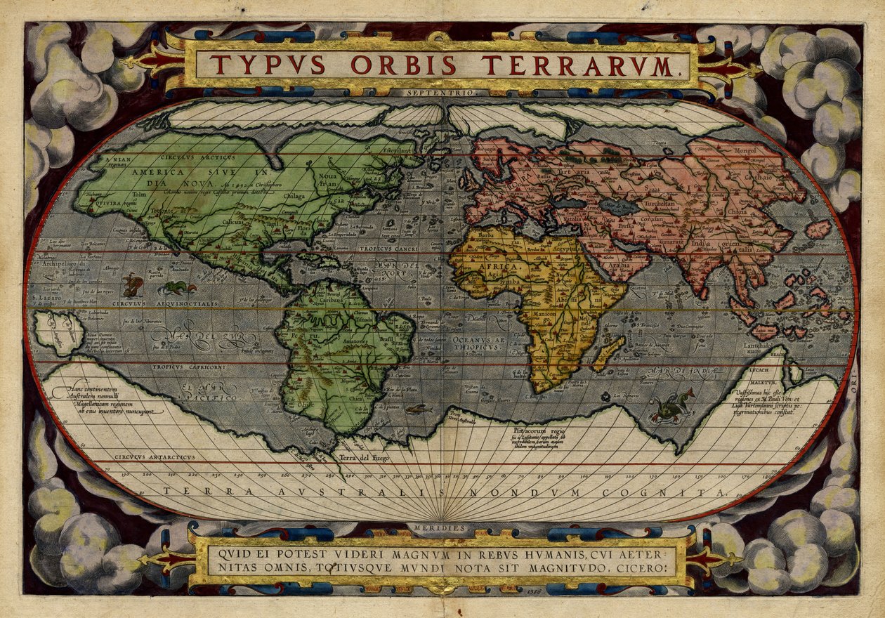 Typus Orbis Terrarum (Wereldkaart) door Abraham & Hogenberg Frans & Kremer Gerard (16th century) Ortelius