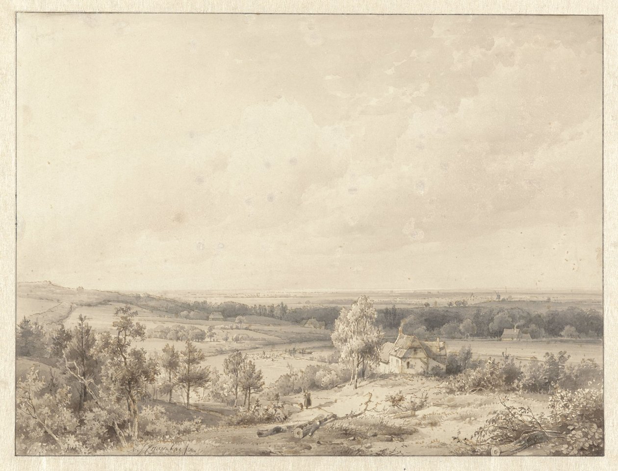 Gezicht richting Alkmaar vanaf de duin te Schoorl door Abraham Johannes Couwenberg