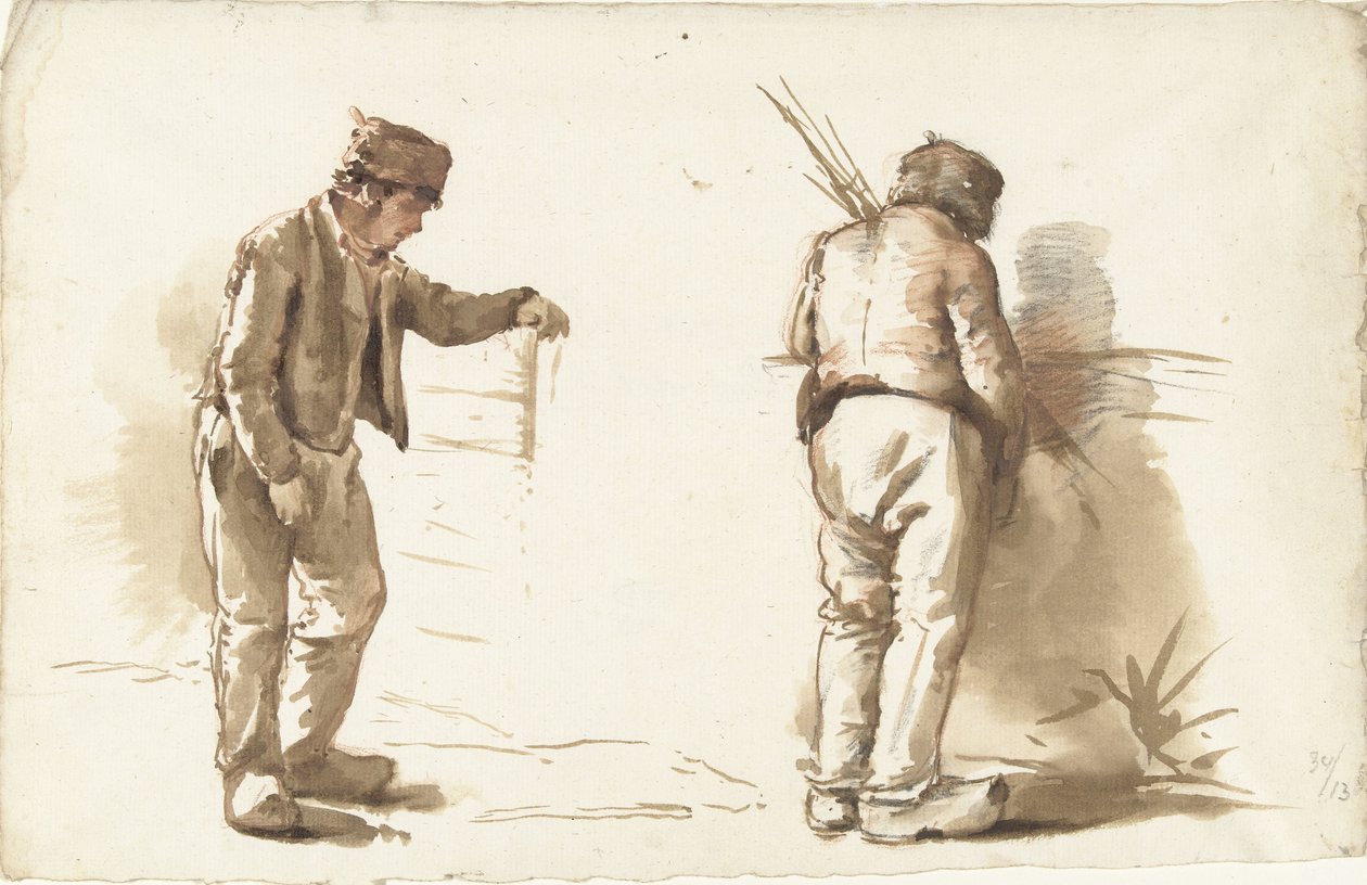 Twee studies van een staande man door Abraham Johannes Ruytenschildt
