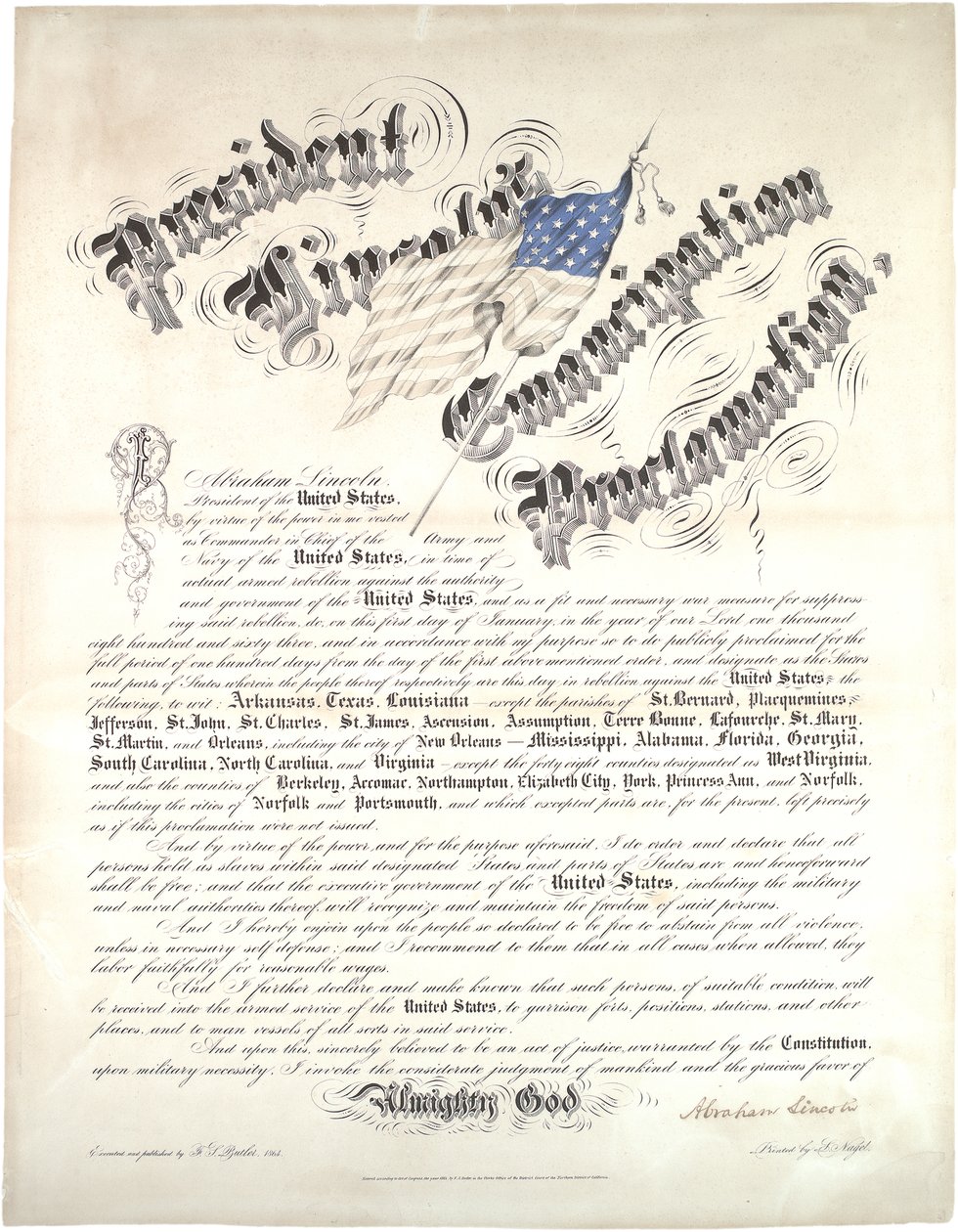 Emancipatieproclamatie van president Lincoln, 1 januari 1863 door Abraham Lincoln