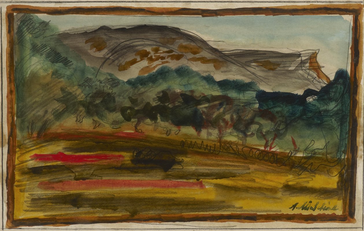 Landschap (aquarel  potlood op papier) door Abraham Mintchine