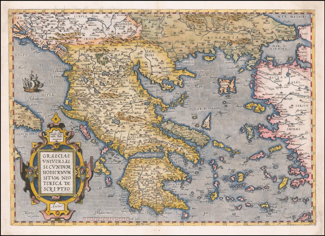 1584 kaart van Griekenland en de Egeïsche Zee door Abraham Ortelius door Abraham Ortelius