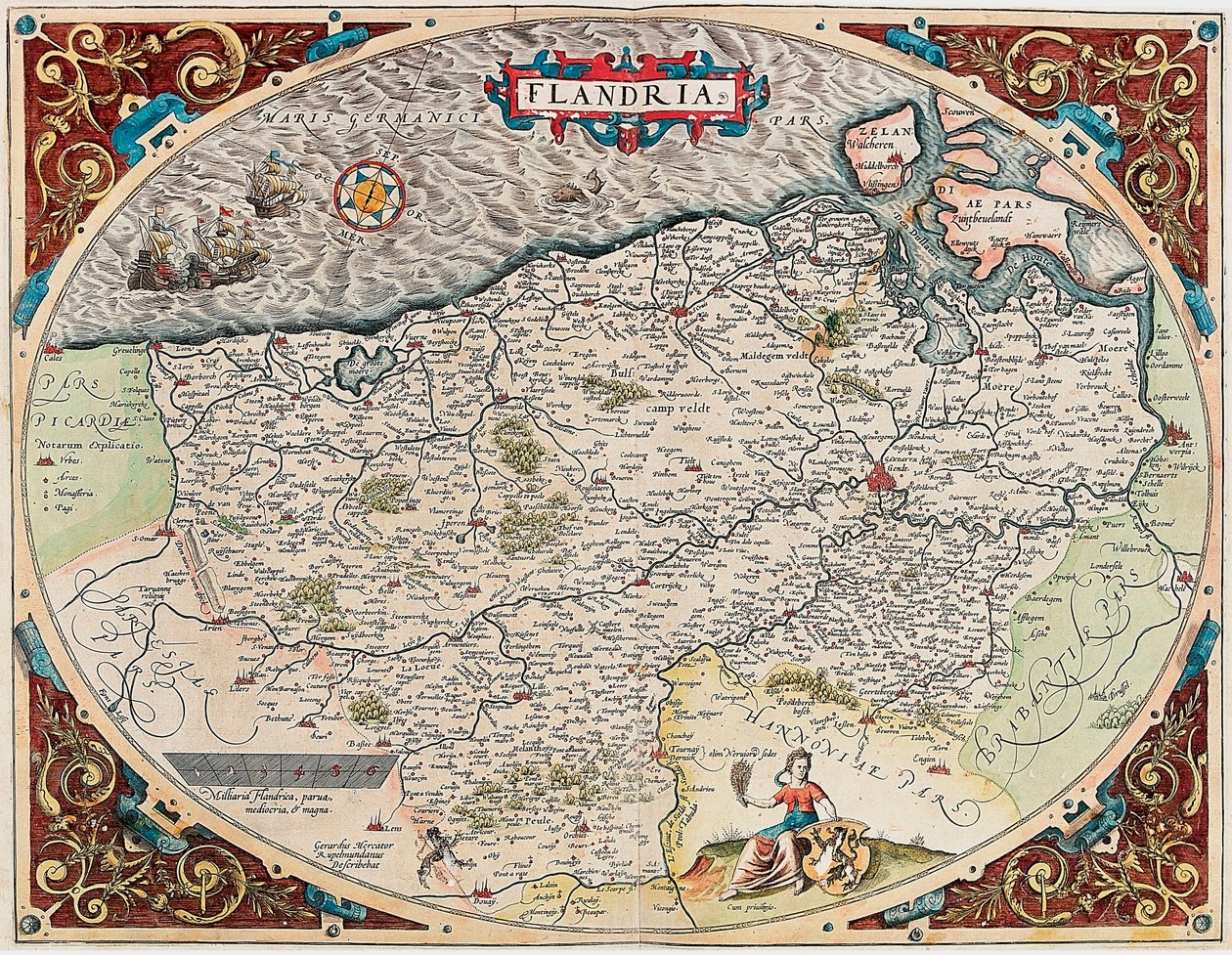 Flandria Geografische kaart van het gebied van Vlaanderen uit 