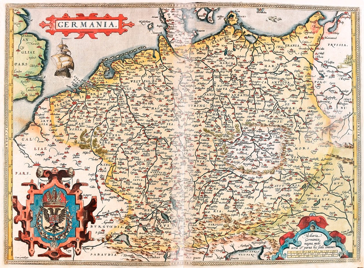 Germania Geografische kaart van het gebied van Germania (Heilige Roomse Rijk) uit 