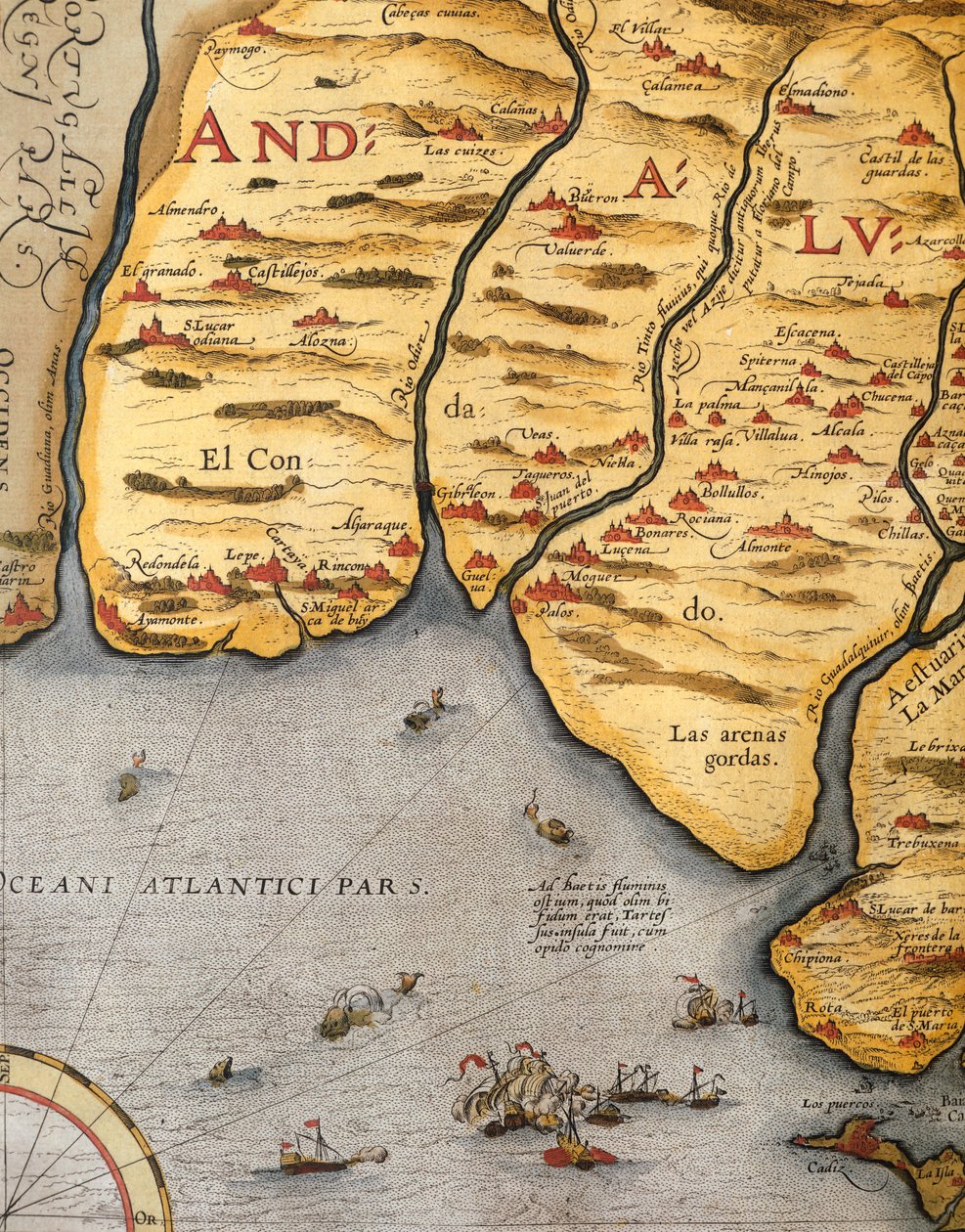 Haven van Palos, door Abraham Ortelius (1528-1598), plaat door Abraham Ortelius