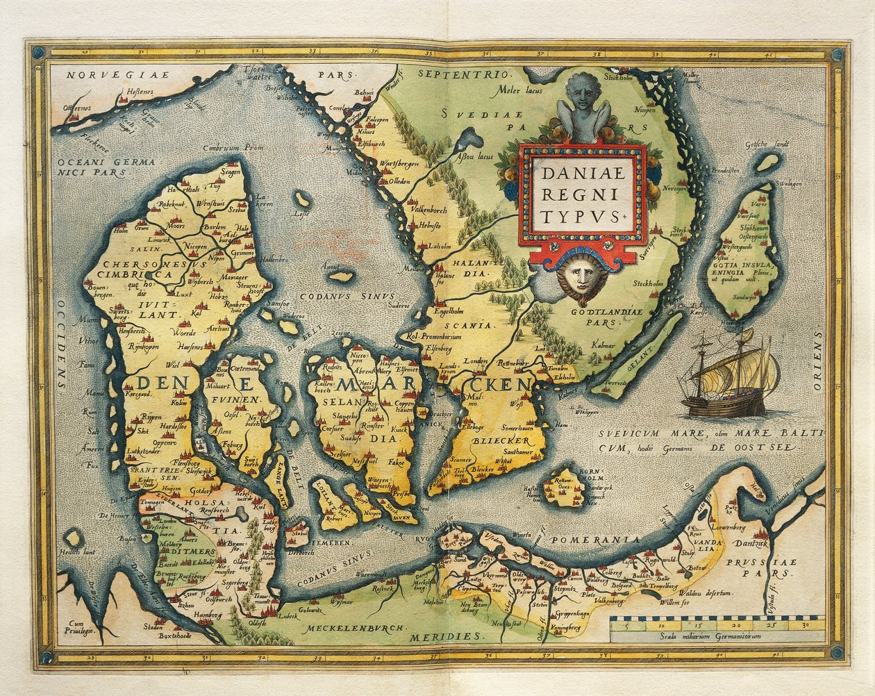 Kaart van Denemarken, uit Theatrum Orbis Terrarum door Abraham Ortelius door Abraham Ortelius
