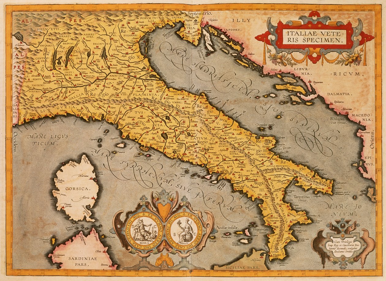 Kaart van Italië door Abraham Ortelius