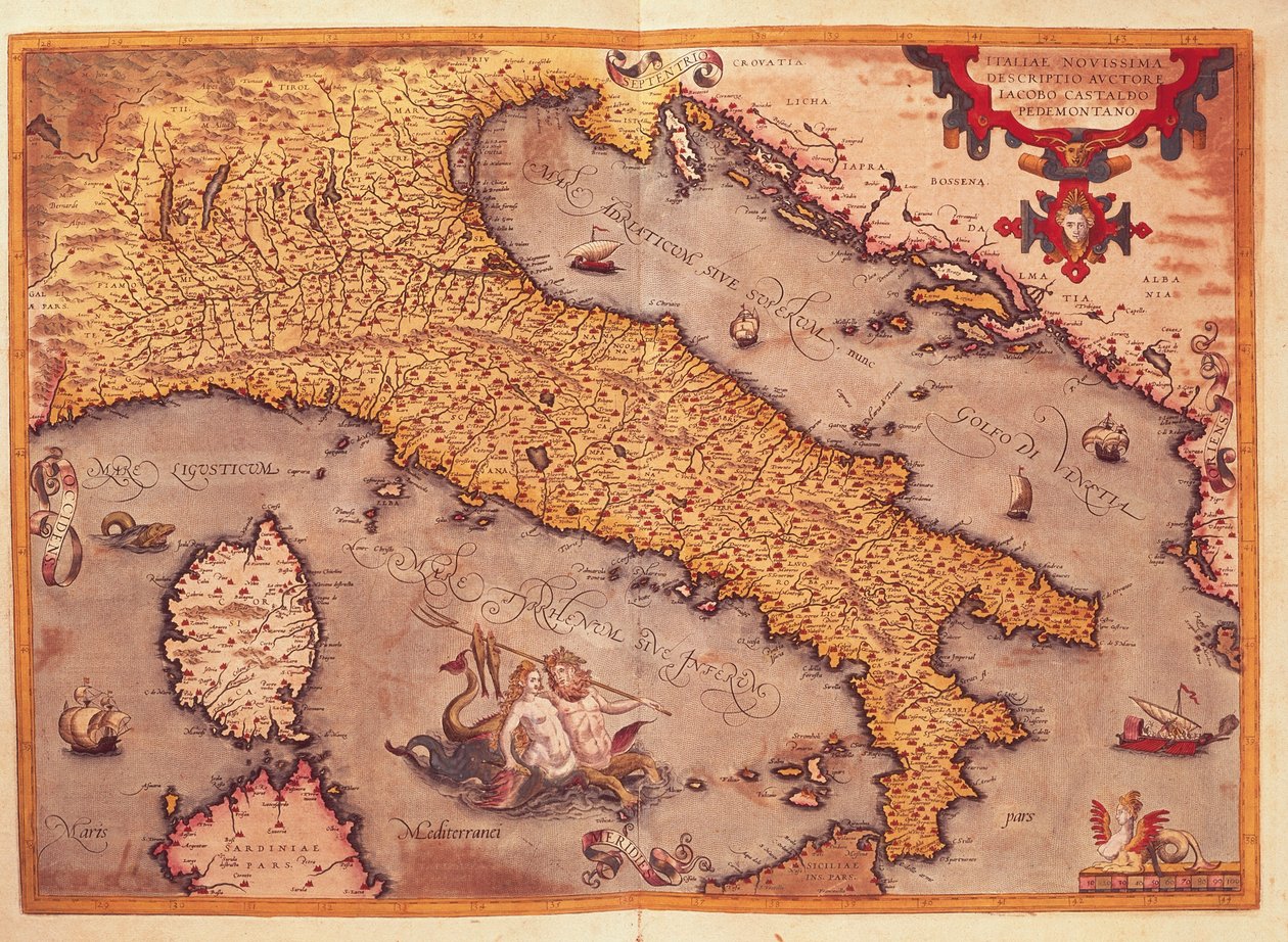 Kaart van Italië uit Theatrum Orbis Terrarum door Abraham Ortelius
