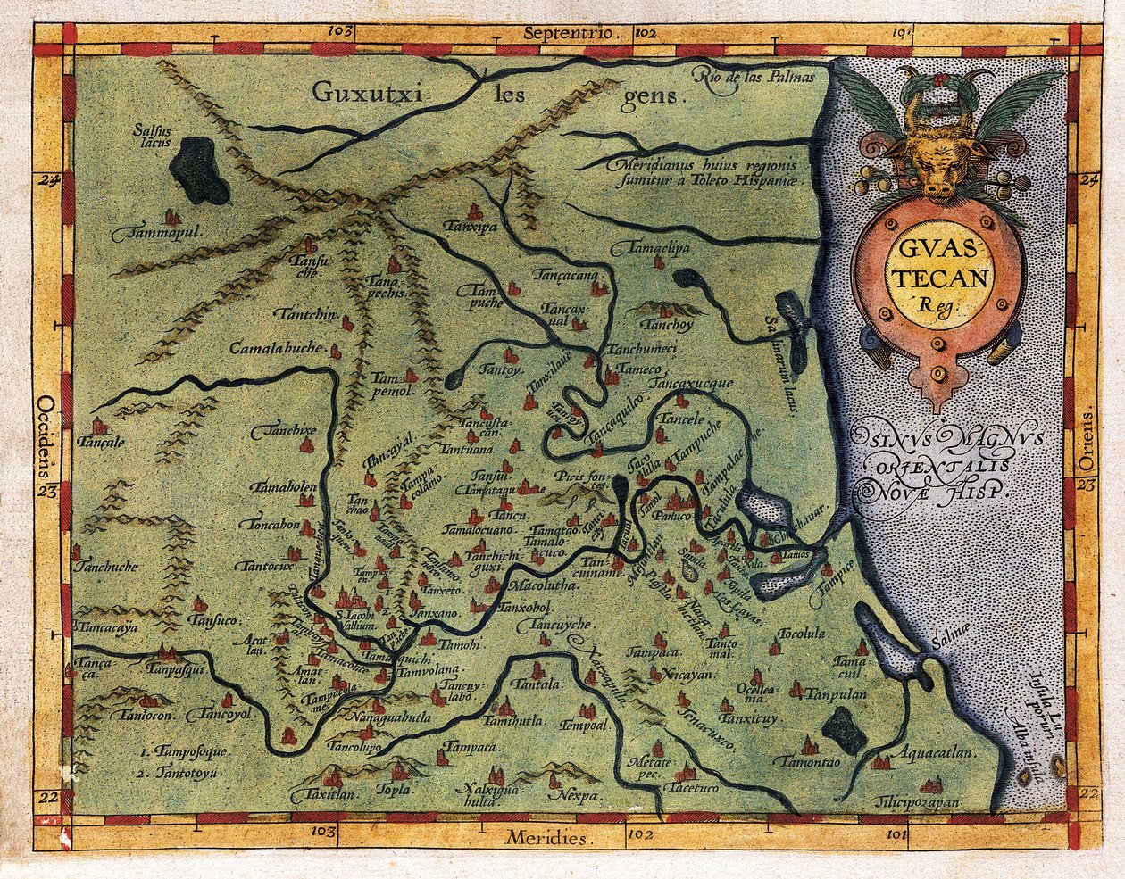 Kaart van de Golf van Mexico (Guastecan), van Hernando de Soto