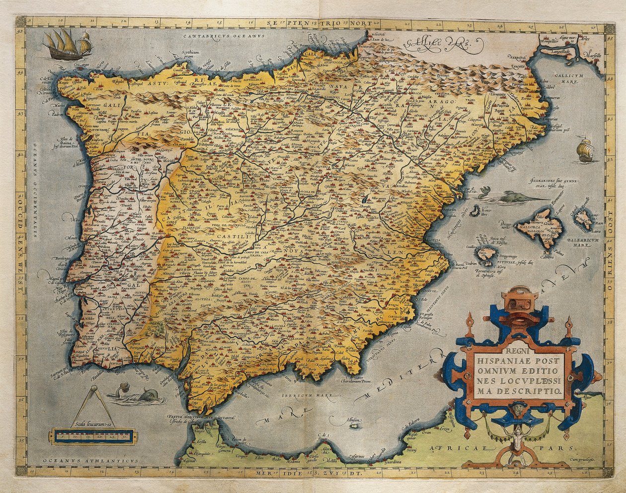 Kaart van het Iberisch schiereiland, uit Theatrum Orbis Terrarum door Abraham Ortelius door Abraham Ortelius