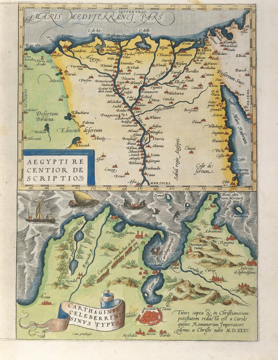 Kaart van de Nijldelta en de oude stad Carthago, uit Theatrum Orbis Terrarum door Abraham Ortelius door Abraham Ortelius