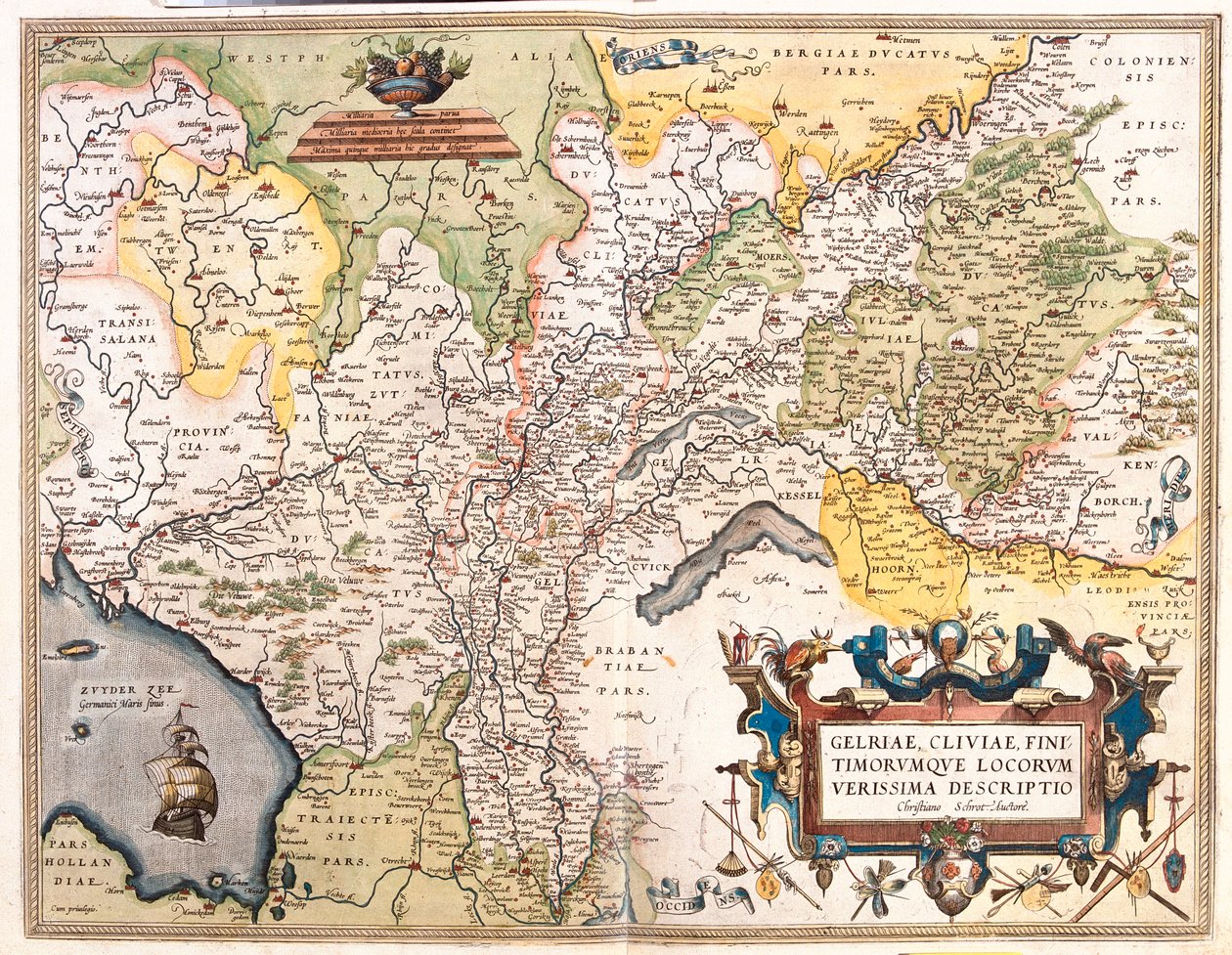 Nederland (Provincie: Noord-Holland, Flevoland, Overijssel, Gelderland, Limburg), Duitsland (Deelstaat: Nedersaksen, Noordrijn-Westfalen) door Abraham Ortelius