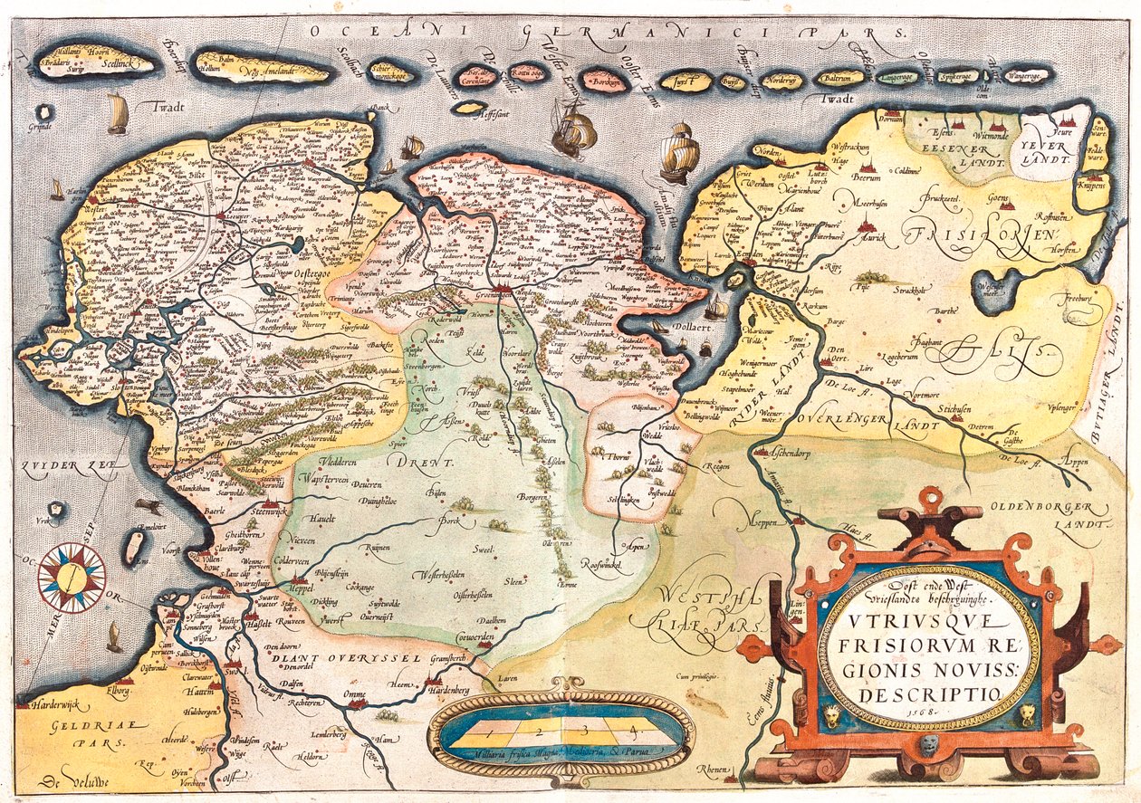 Nederland (Provincie: Overijssel, Flevoland, Drenthe, Friesland, Groningen), Duitsland (Deelstaat: Nedersaksen, Noordrijn-Westfalen) door Abraham Ortelius