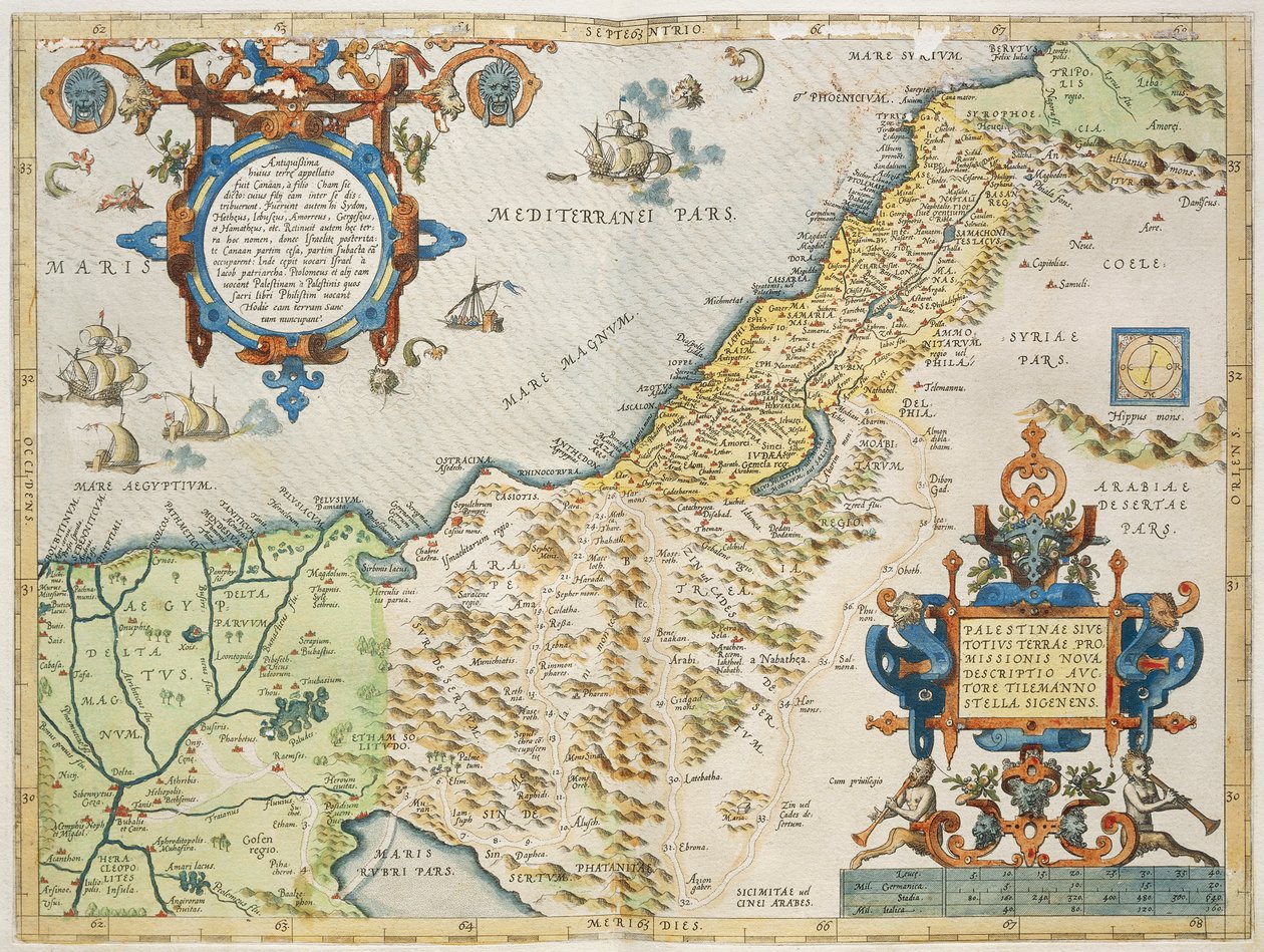 Palestina, door Abraham Ortelius, uit Theatrum Orbis Terrarum, Antwerpen, plaat door Abraham Ortelius
