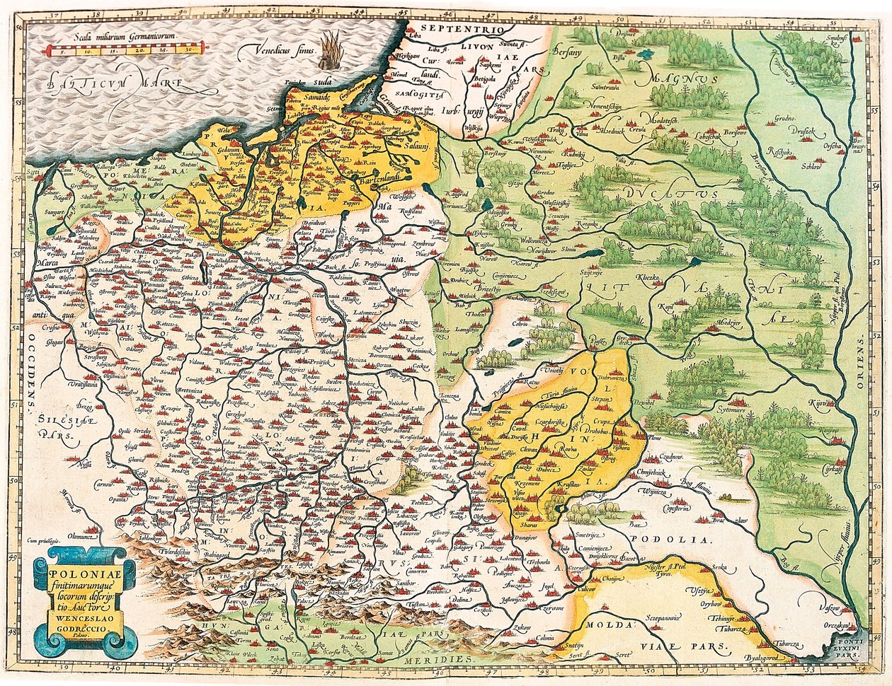 Poloniae finitimarumque locorum descriptio. Geografische kaart van Polen uit 