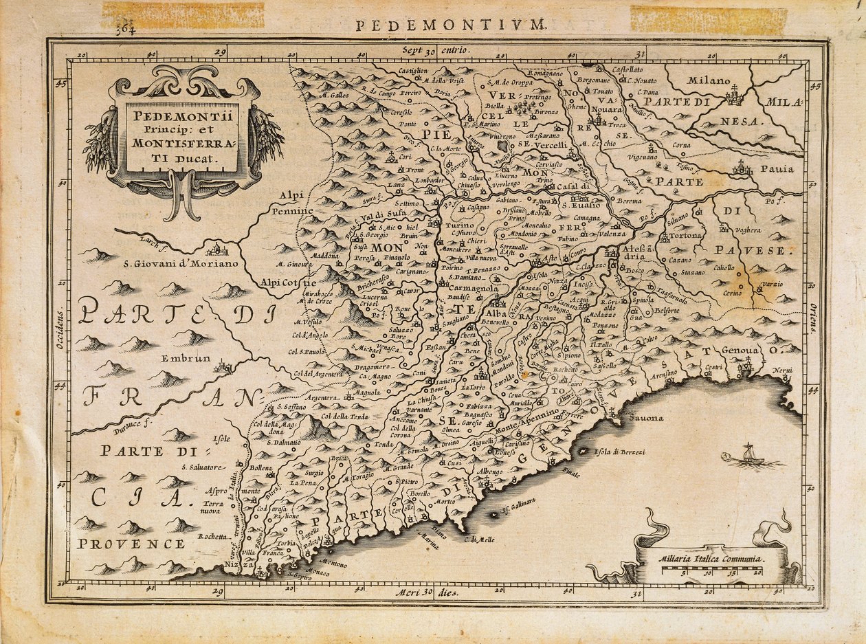 Vorstendom Piemonte, Hertogdom Monferrato, West-Ligurië en deel van Oost-Ligurië door Abraham Ortelius