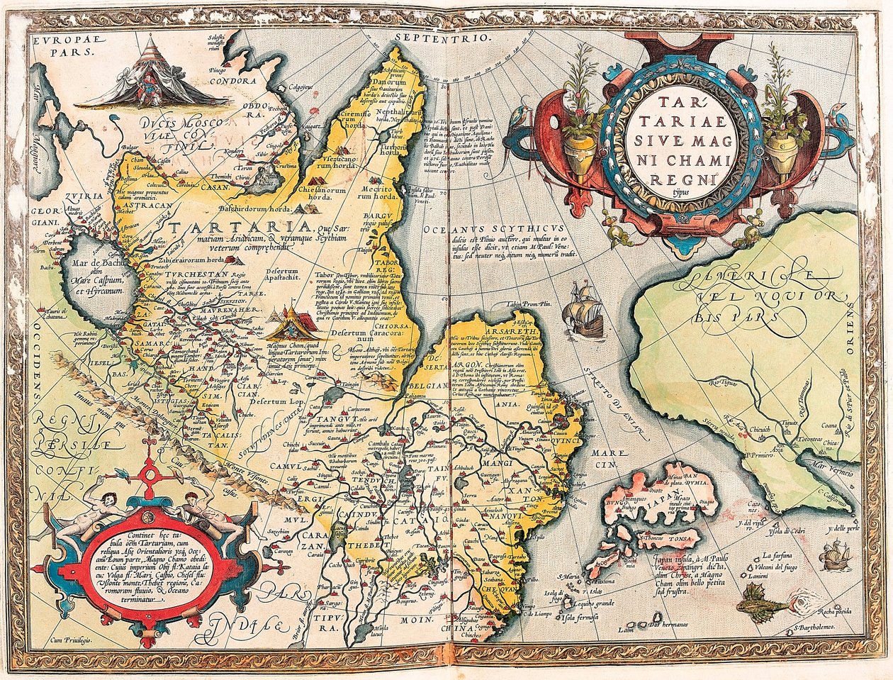 Tartariae Ssive Magni Chami Regni typus Geografische kaart van het Tartaarse gebied uit 
