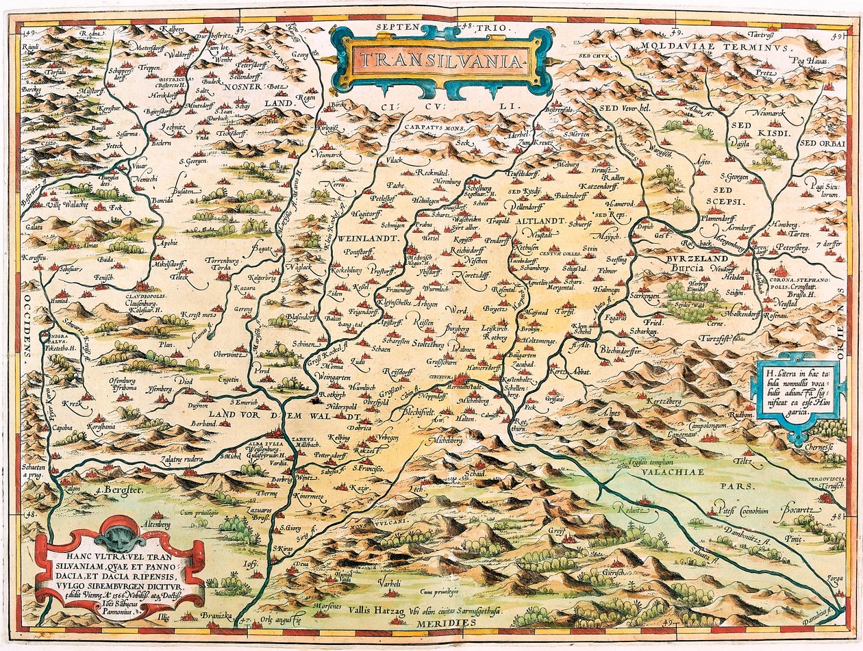 Transilvania Geografische kaart van het gebied Transsylvanië uit 