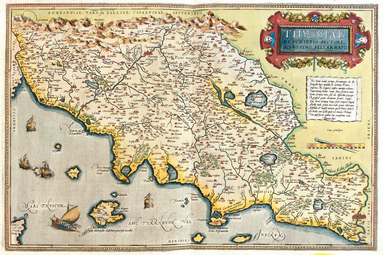 Toscane, westelijk zuidelijk Emilia-Romagna, Umbrië, noordelijk Lazio, Italië door Abraham Ortelius