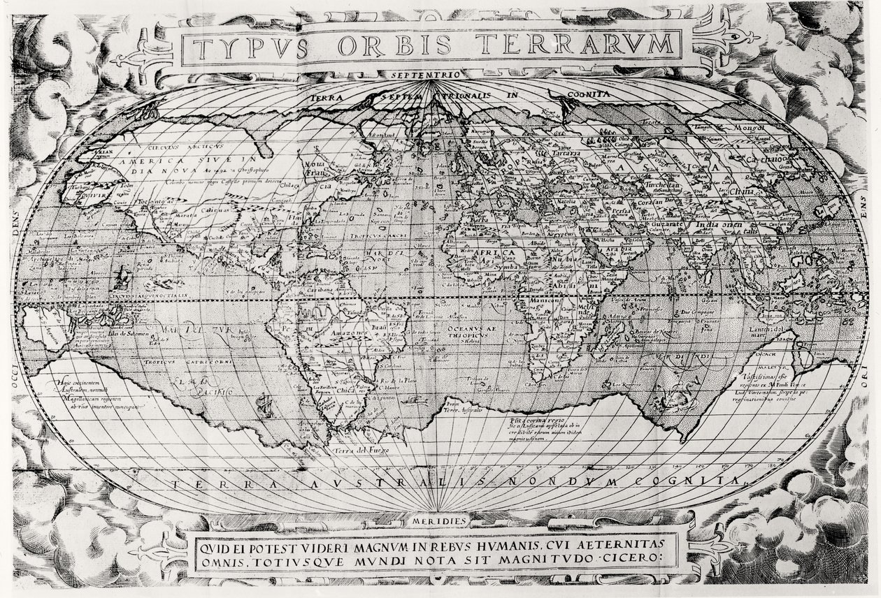 Typus Orbis Terrarum, wereldkaart, 1577 door Abraham Ortelius