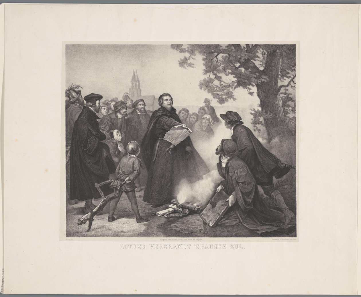 Luther verbrandt de bul door Abraham Pieter Felix