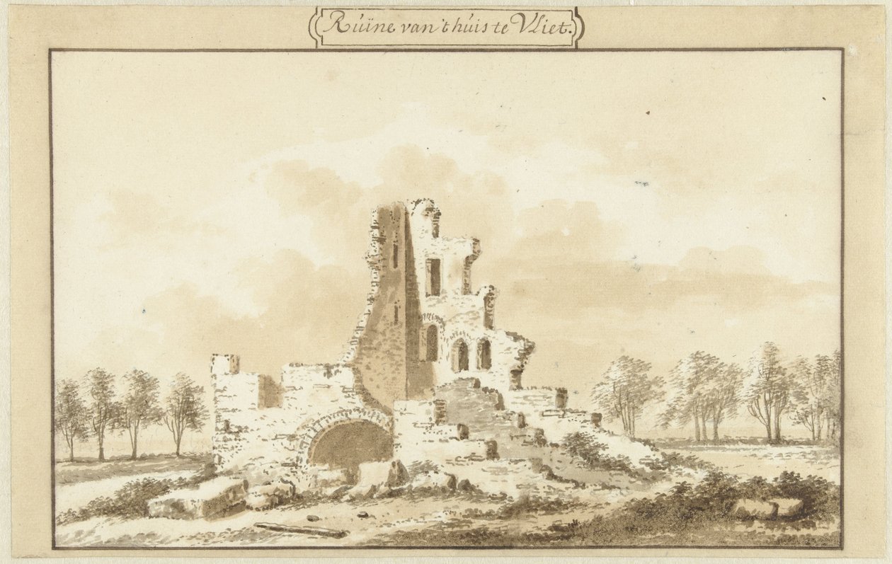 Ruïne van het huis te Vliet, in de Lopikkerwaard door Abraham Rademaker