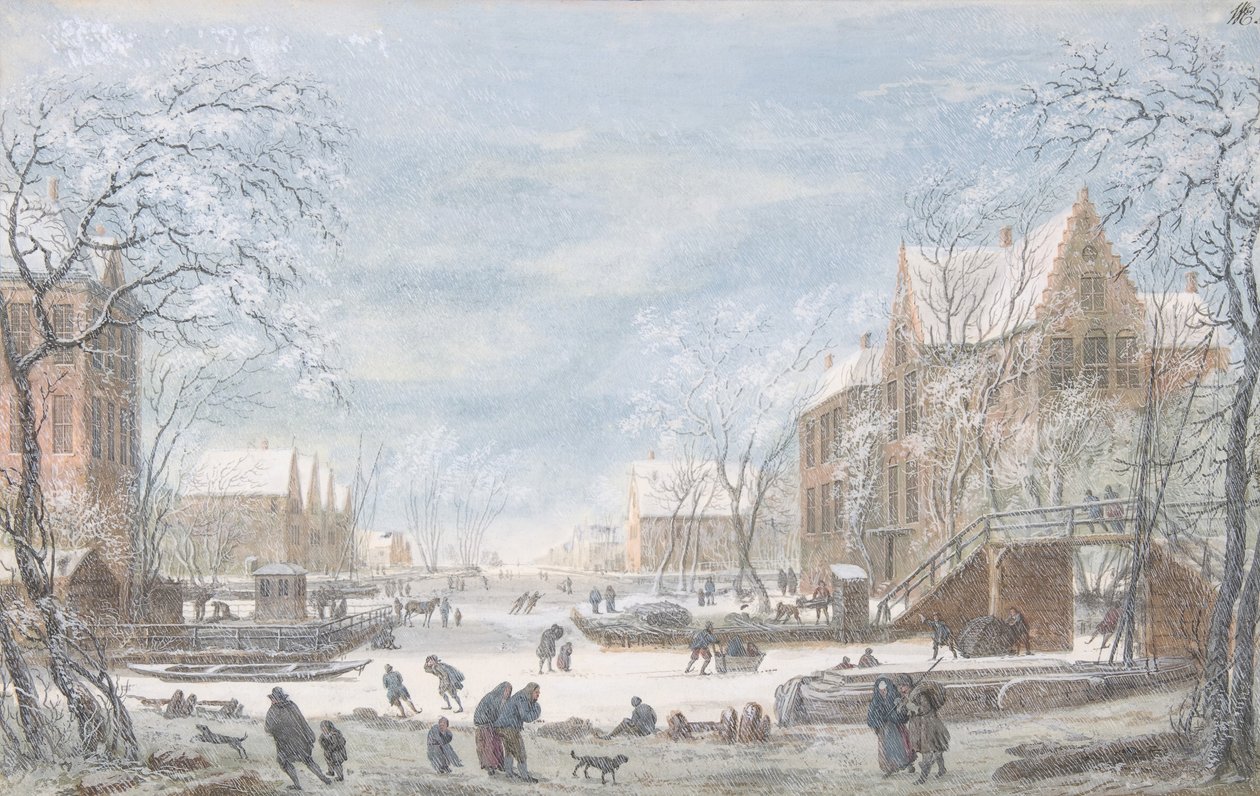 Sneeuwval op een Nederlandse stad, n.d. door Abraham Rademaker