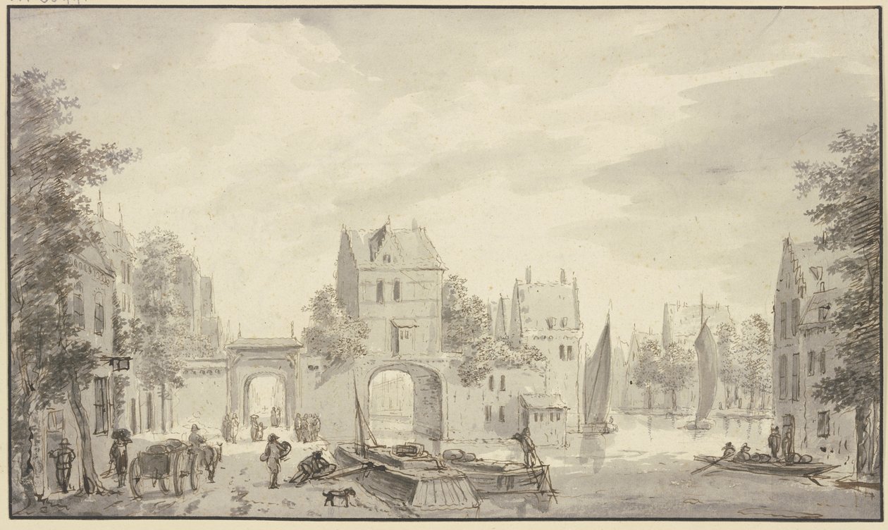 Twee stadspoorten: over water en over land door Abraham Rademaker