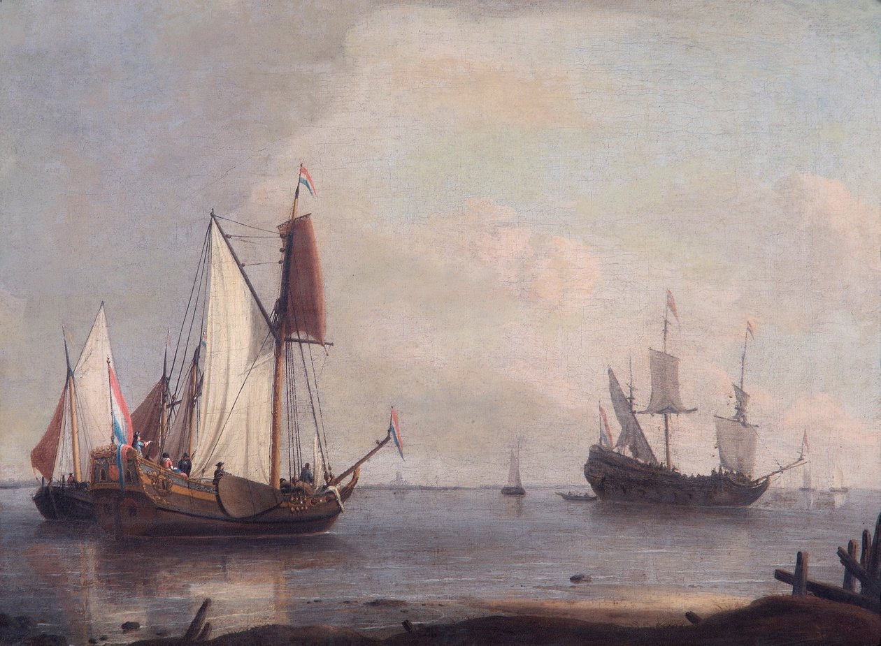 Nederlandse scheepvaart in een rivier, 17e eeuw door Abraham Storck