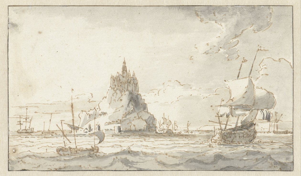 Gezicht op de Mont-Saint-Michel door Abraham Storck