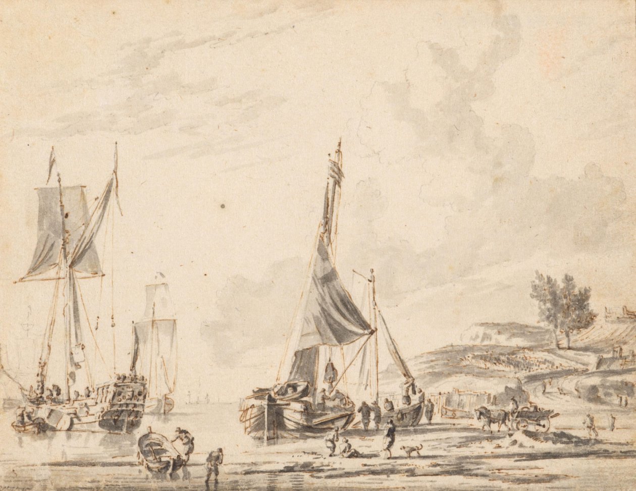 Hollandse schepen op een verre kust door Abraham Storck