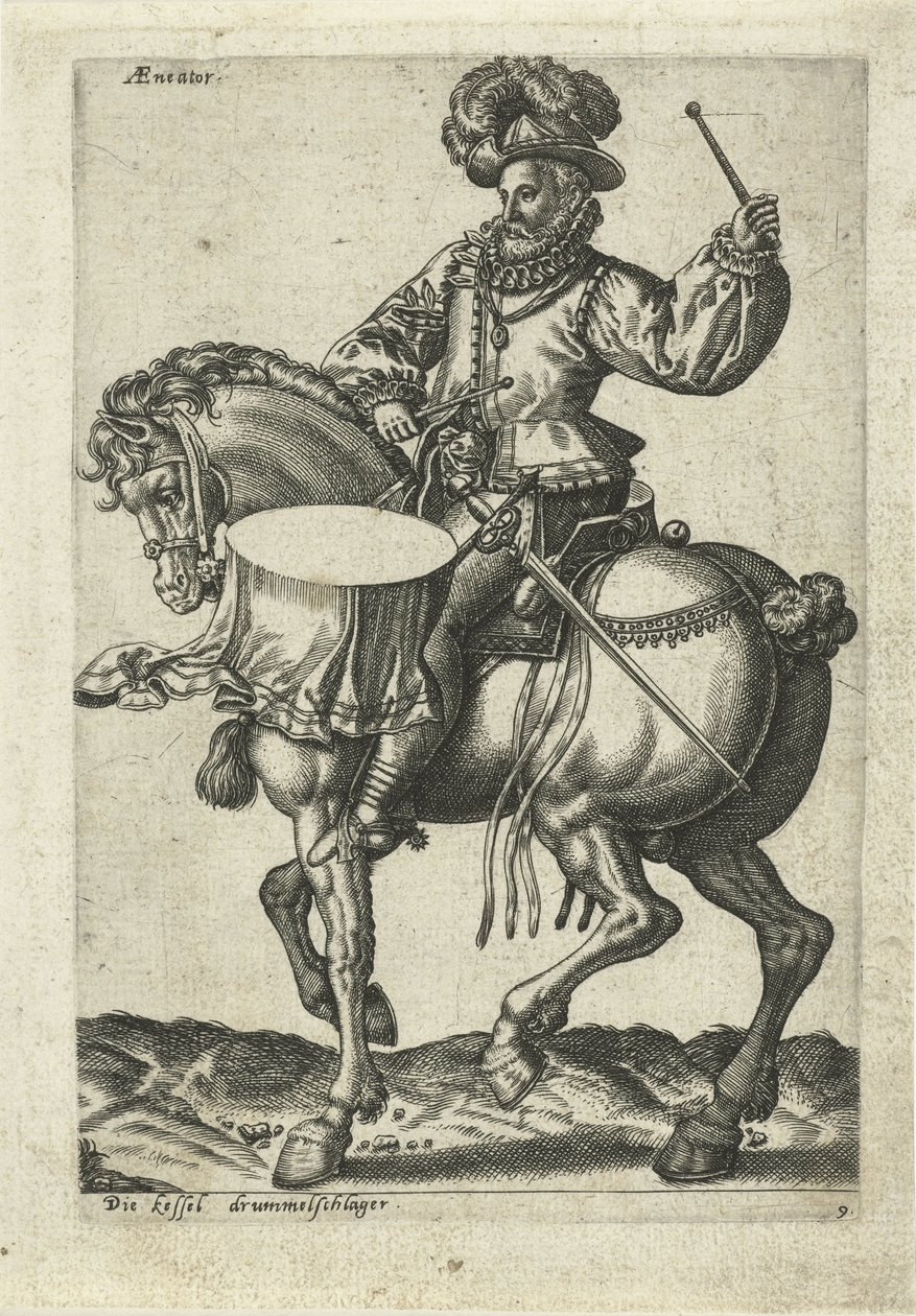 Duitse tamboer te paard door Abraham de Bruyn (attributed to)