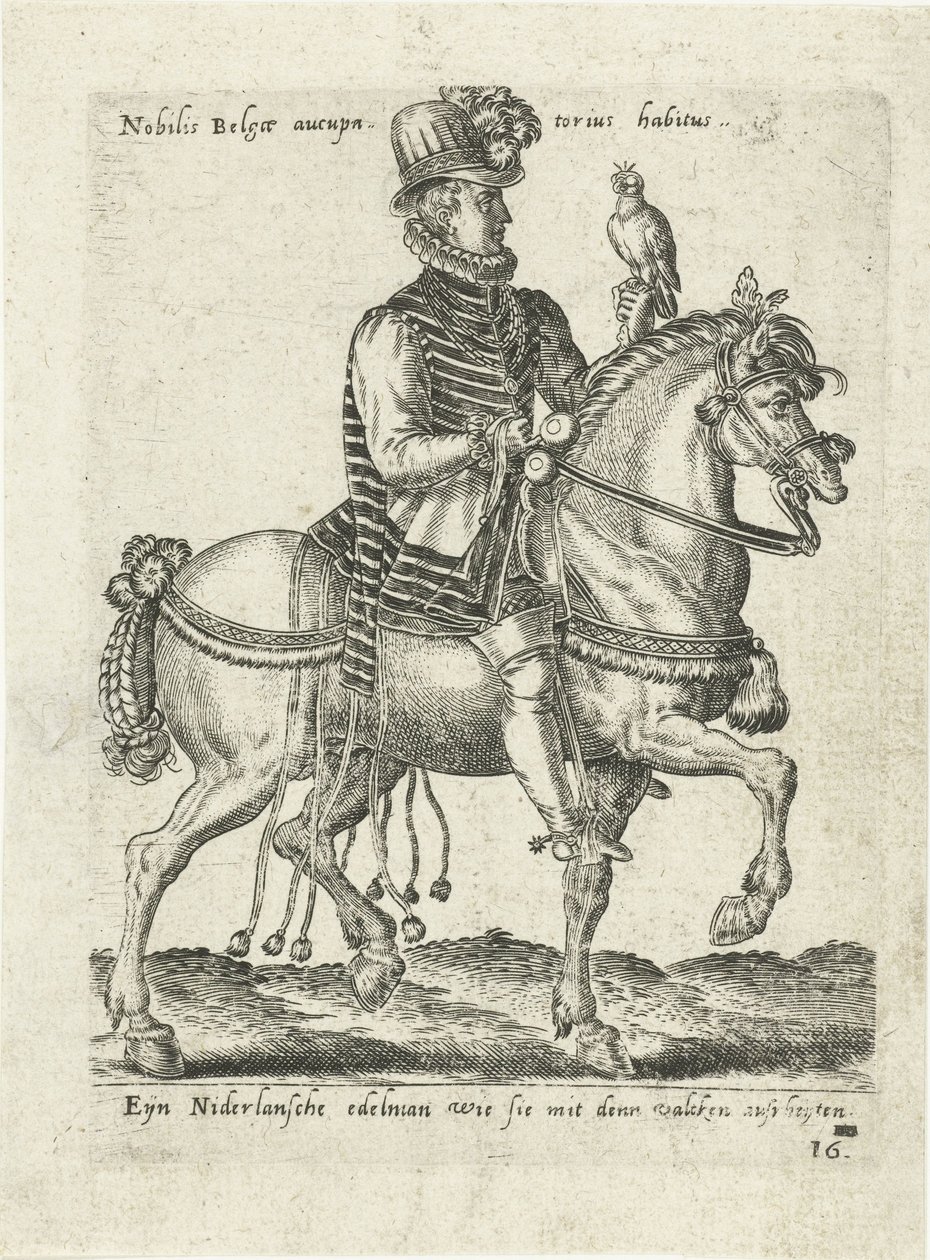 Nederlandse edelman op valkenjacht te paard door Abraham de Bruyn (attributed to)